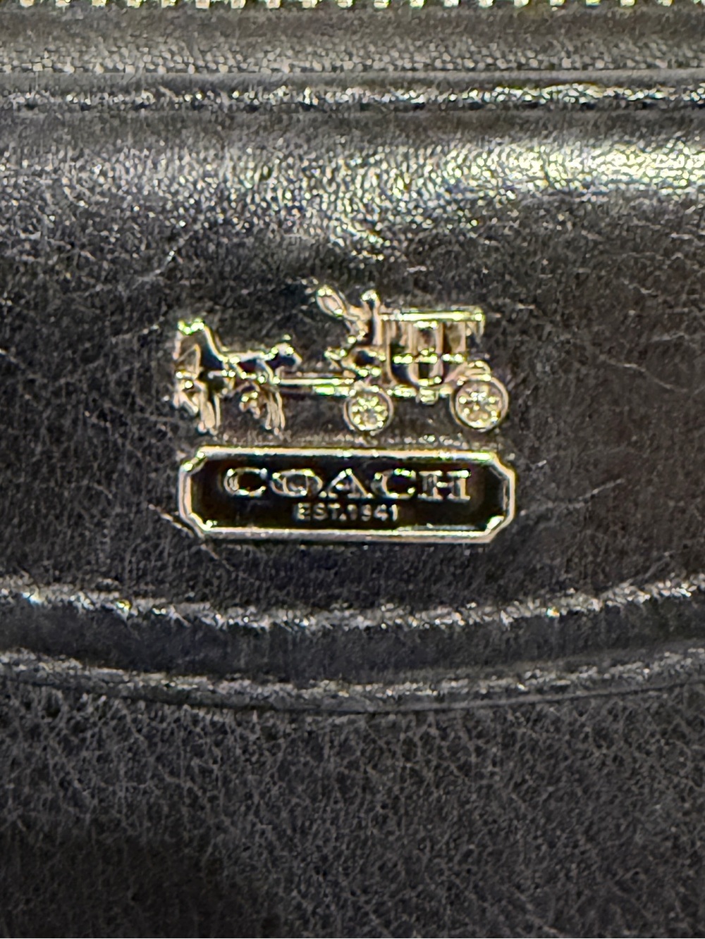 Coach Black Leather Zip Around Wallet with Silver Coach Emblem - Picture 3 of 7